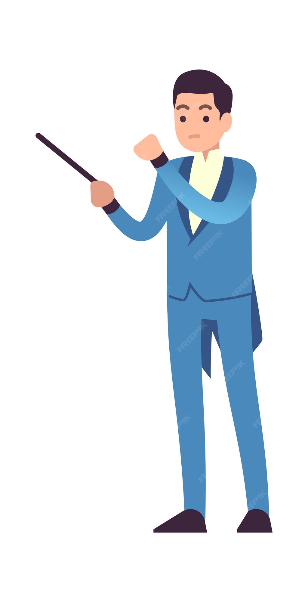 Director de orquesta sinfónica. personaje de músico masculino clásico en vestido azul con bastón conductor, actuación musical en la filarmónica, ópera o teatro ilustración de dibujos animados de vector plano aislado | Director de orquesta sinfónica. personaje de músico masculino clásico en vestido azul con bastón conductor, actuación musical en la filarmónica, ópera o teatro ilustración de dibujos animados de vector plano aislado |