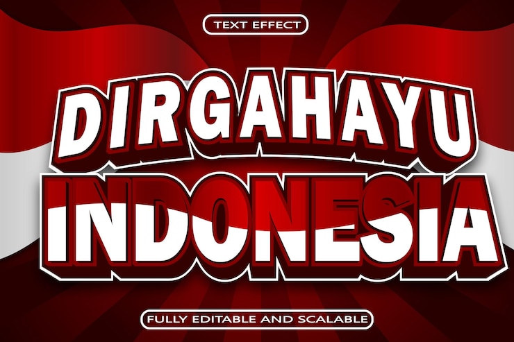 Vector dirgahayu indonesia editable text effect 3 dimension relieve estilo moderno