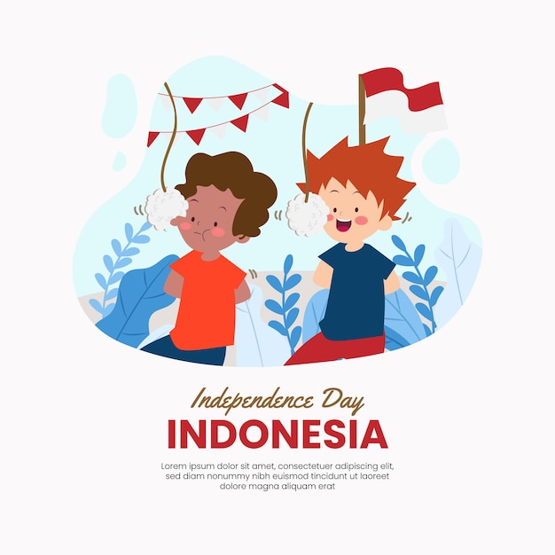 Dirgahayu republik indonesia ilustración plana juegos niños concepto tradicional