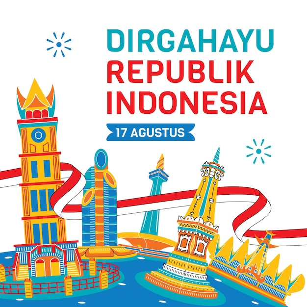 Dirgahayu Republik Indonesia redes sociales y plantilla de publicación de instagram