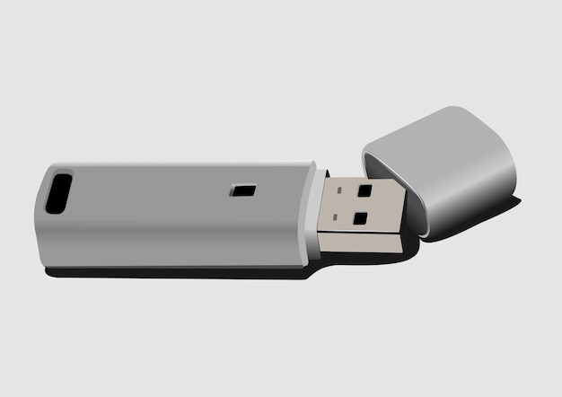 Disco de escaneo de llave USB de cerca aislado en ilustración de vector 3d blanco