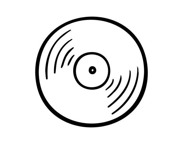 Disco de gramófono de vinilo dibujado a mano icono de gramofón de vinilo disco único elemento para el diseño símbolo de música dibujo de clipart