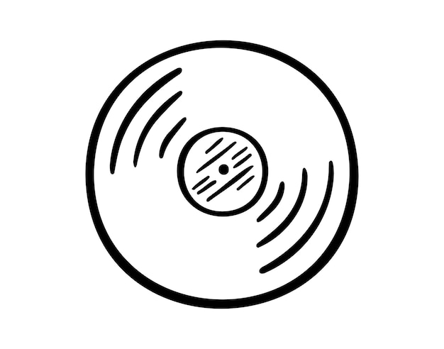 Disco de gramófono de vinilo dibujado a mano icono de gramofón de vinilo disco único elemento para el diseño símbolo de música dibujo de clipart