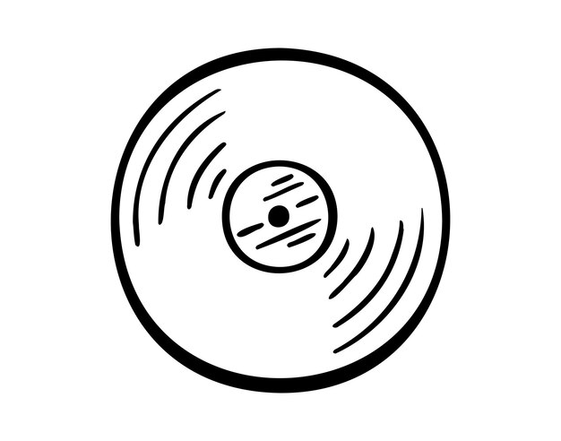 Disco de gramófono de vinilo dibujado a mano icono de gramofón de vinilo disco único elemento para el diseño símbolo de música dibujo de clipart