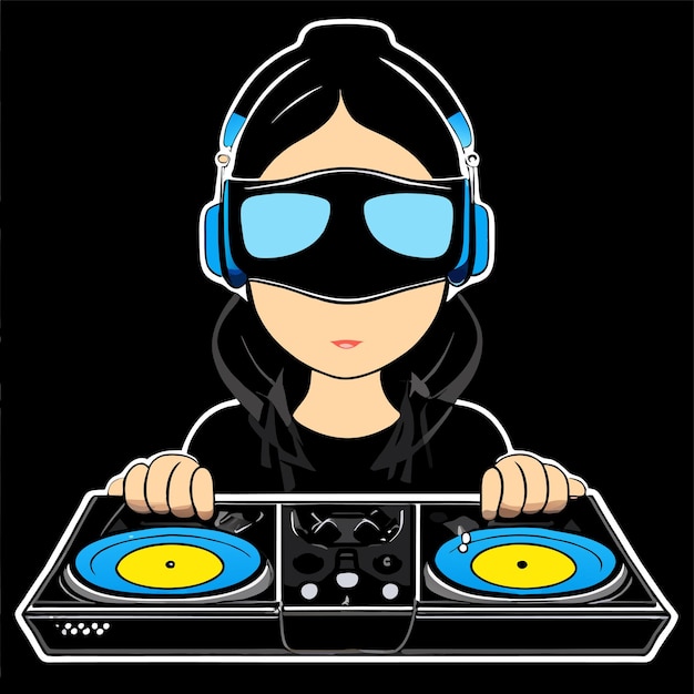 Disco jockey dj club mixer nocturno de música dibujado a mano plano elegante pegatina de dibujos animados concepto de icono
