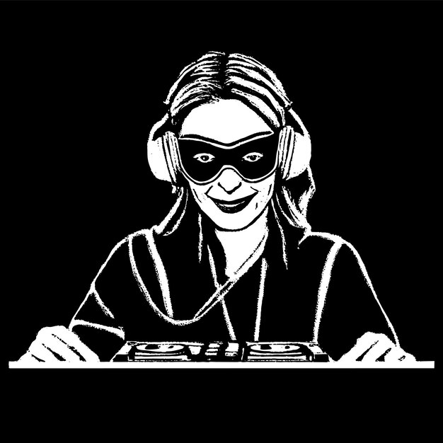 Vector disco jockey dj club mixer nocturno de música dibujado a mano plano elegante pegatina de dibujos animados concepto de icono