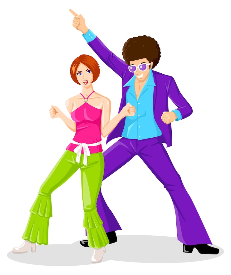 Vector disco de pareja bailando en el estilo de la moda de los años 70