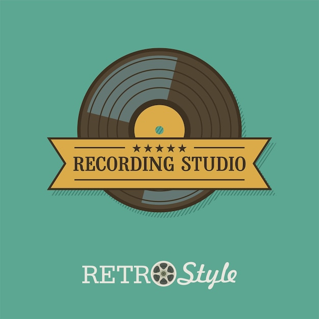 El disco de vinilo. Emblema de vector. Logotipo en estilo retro. Estudio de grabación.