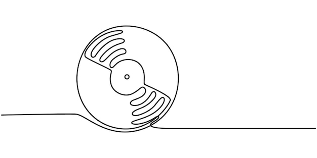 Disco de vinilo en un estilo de dibujo de arte de una línea Ilustración vectorial Un dibujo de línea continua