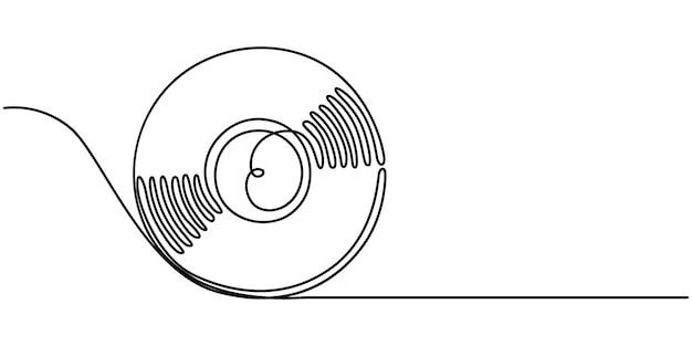 Disco de vinilo en un estilo de dibujo de arte de una línea Ilustración vectorial Un dibujo de línea continua