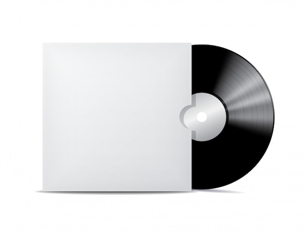 Disco de vinilo en sobre en blanco.