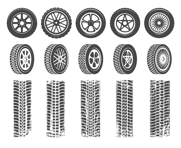 Los discos de neumáticos siluetas de los neumáticos de frenado de automóviles gráficos de la rueda del círculo disco de las ruedas del camión rueda del coche