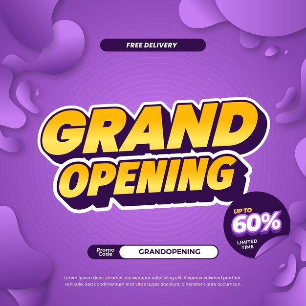 Discote de venta de gran apertura simple Gradiente púrpura Efecto de texto editable Banner fluido