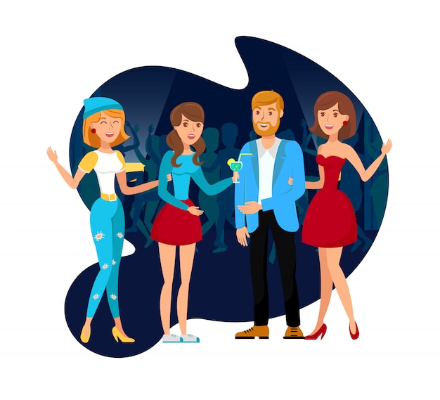 Discoteca fiesta con compañeros de ilustración plana