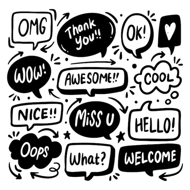 discurso burbuja doodle dibujado a mano vector