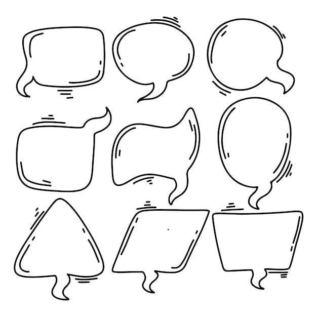 Discurso de burbuja establecido en estilo de garabato dibujado a mano Ilustración vectorial aislado sobre fondo blanco