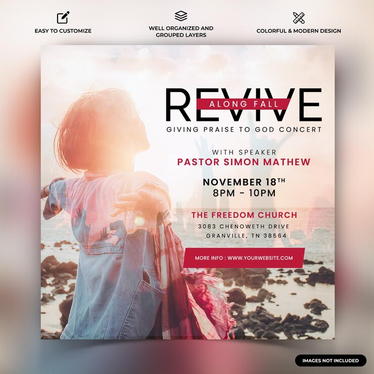 Vector discurso motivacional de la iglesia publicación en redes sociales de instagram plantilla de banner web vector premium