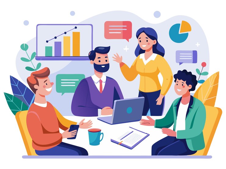 Discusión de negocios Reunión de negocios y análisis Ilustración