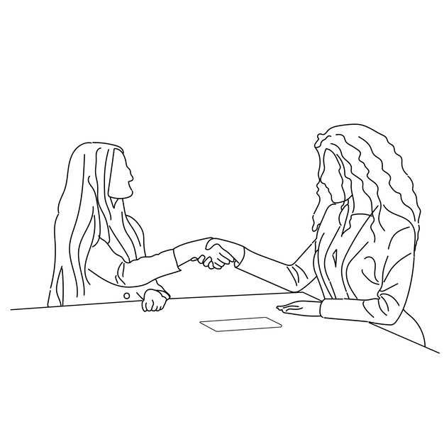Discusión de reuniones de negocios vectoriales entre trabajadores en la mesa redonda de café dibujos animados Línea arte