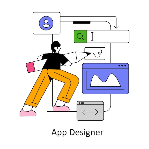 Diseñador de aplicaciones Diseño de estilo plano Ilustración vectorial Ilustración de stock