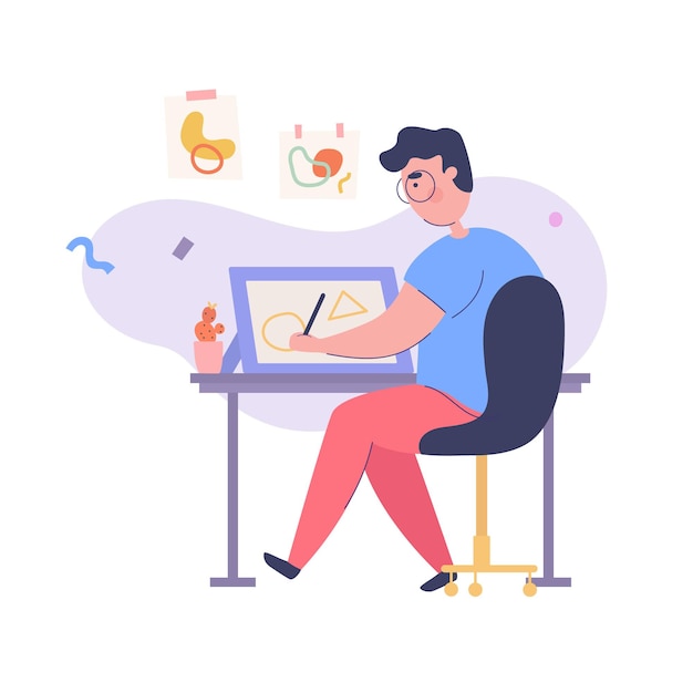 Un diseñador dibuja en la tableta