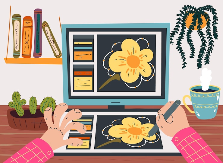 Vector diseñador freelance trabajando a domicilio