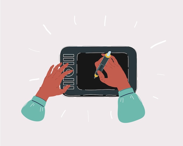 Vector diseñador gráfico hands workplace desk tablet para dibujar