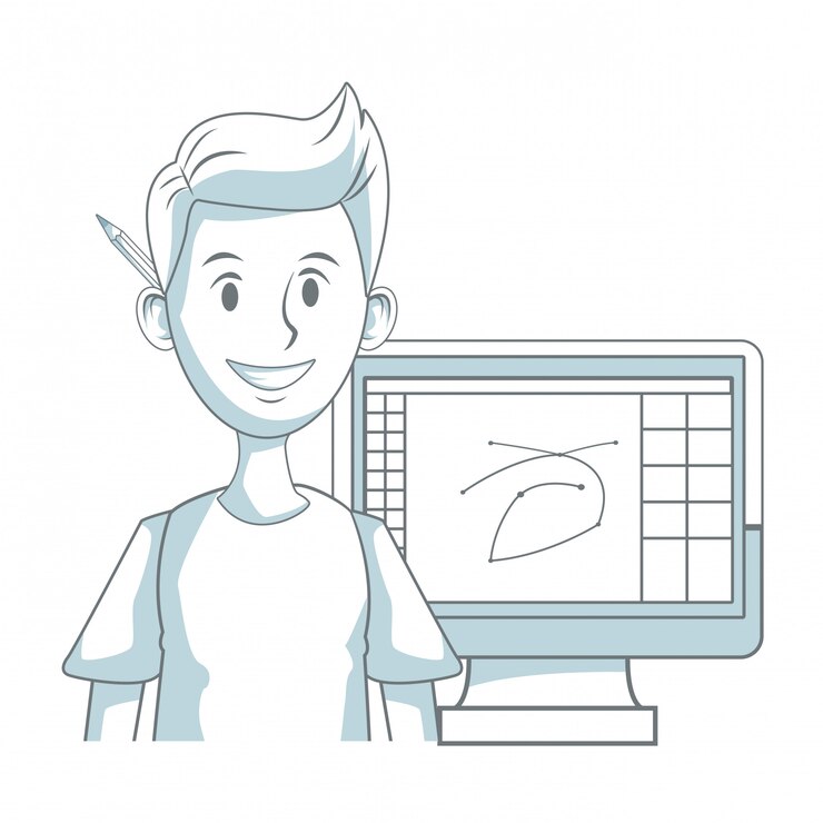 Vector diseñador gráfico trabajando
