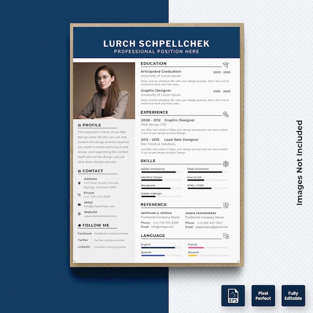 Diseñador Minimal CV Currículum Vitae Plantilla Vector Premium