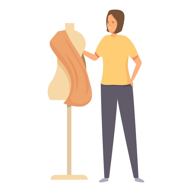 Diseñador de moda arreglando la tela en el maniquí en el taller