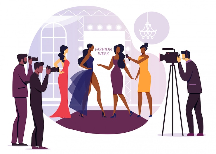 Vector diseñador de moda entrevista ilustración vectorial