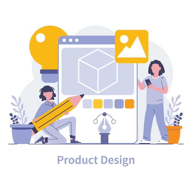 Vector los diseñadores de conceptos de diseño de productos crean interfaces centradas en el usuario con lápices y herramientas digitales para