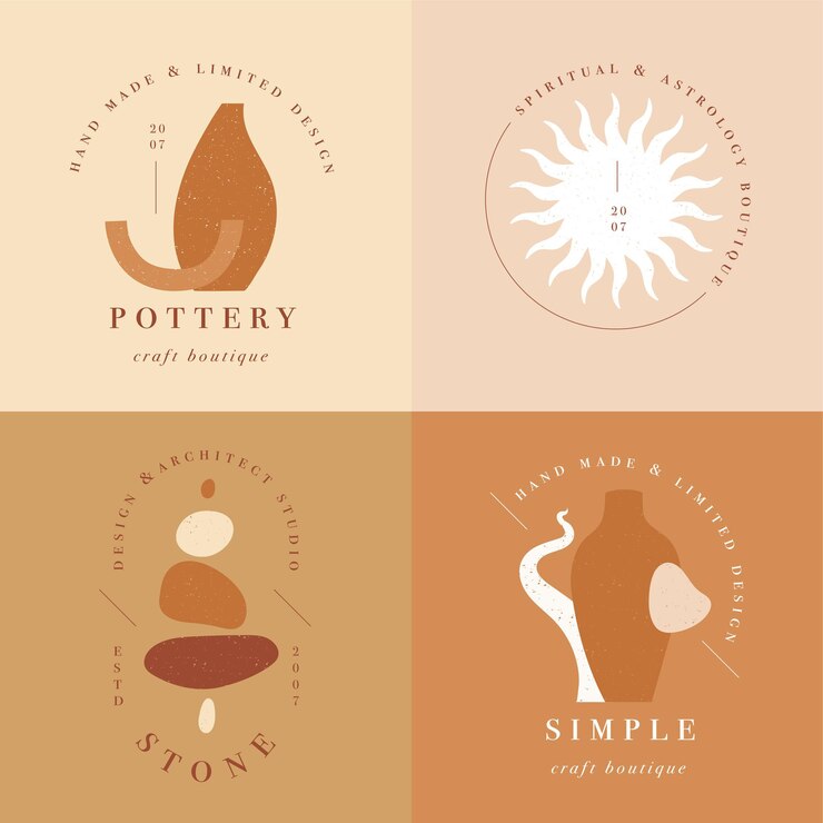 diseñar logotipos o emblemas de plantilla lineal - estilo misterio boho. Símbolo abstracto para productos hechos a mano y boutiques artesanales.
