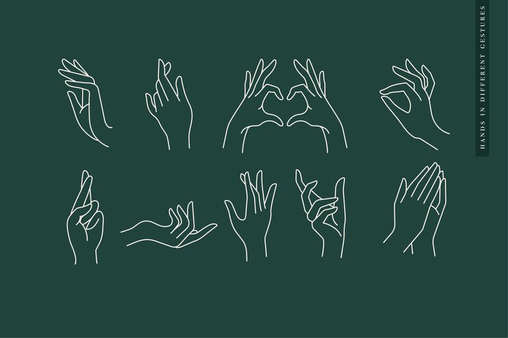diseñar logotipos de plantillas lineales o emblemas manos en diferentes gestos