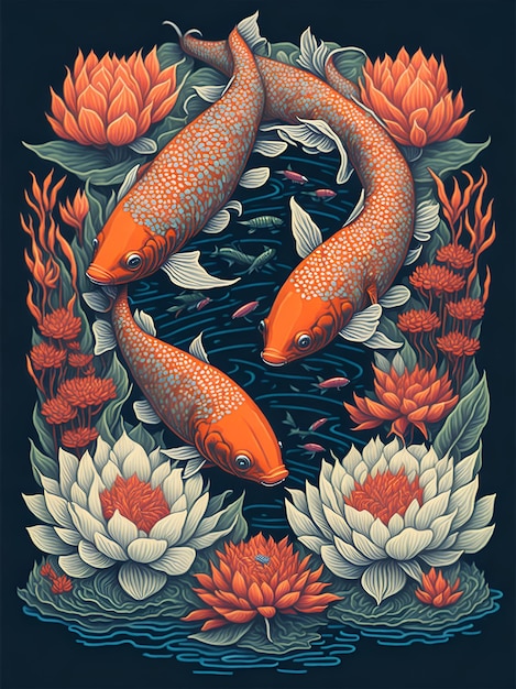 Diseñar peces koi en estanques de lotos