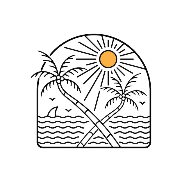 Diseñe arte de línea mono de coco gemelo en la playa para calcomanías de camisetas y otros usos