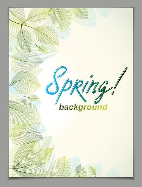 Diseñe un banner vertical con el logotipo de mecanografía spring, fondo de composición de marco de hojas verdes y frescas. tarjeta de temporada, oferta de promoción. elegante dibujo botánico con clase, ambiente.