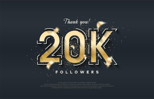 Diseño de 20k seguidores con color dorado brillante.