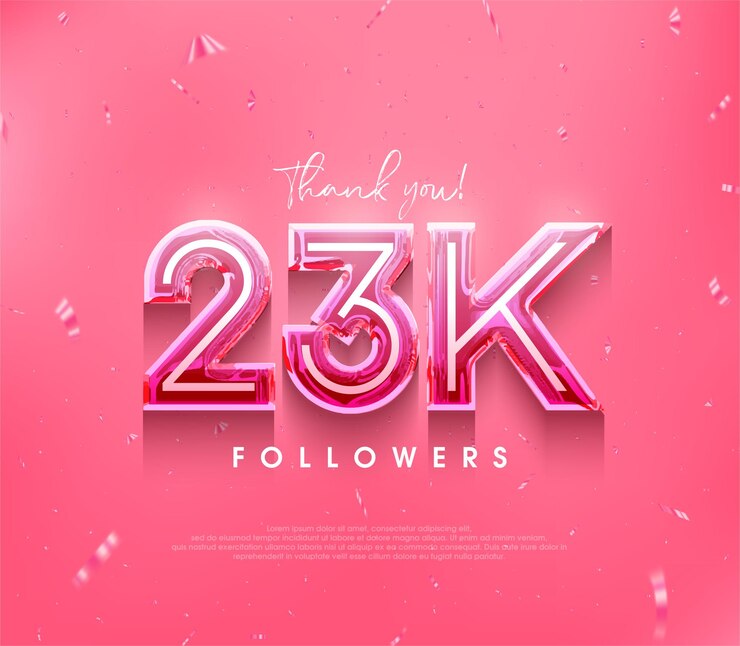 Vector diseño de 23k seguidores para un agradecimiento en un color rosa suave
