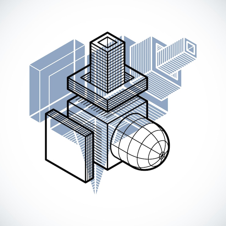 Vector diseño 3d, forma de cubo dimensional vectorial abstracto.
