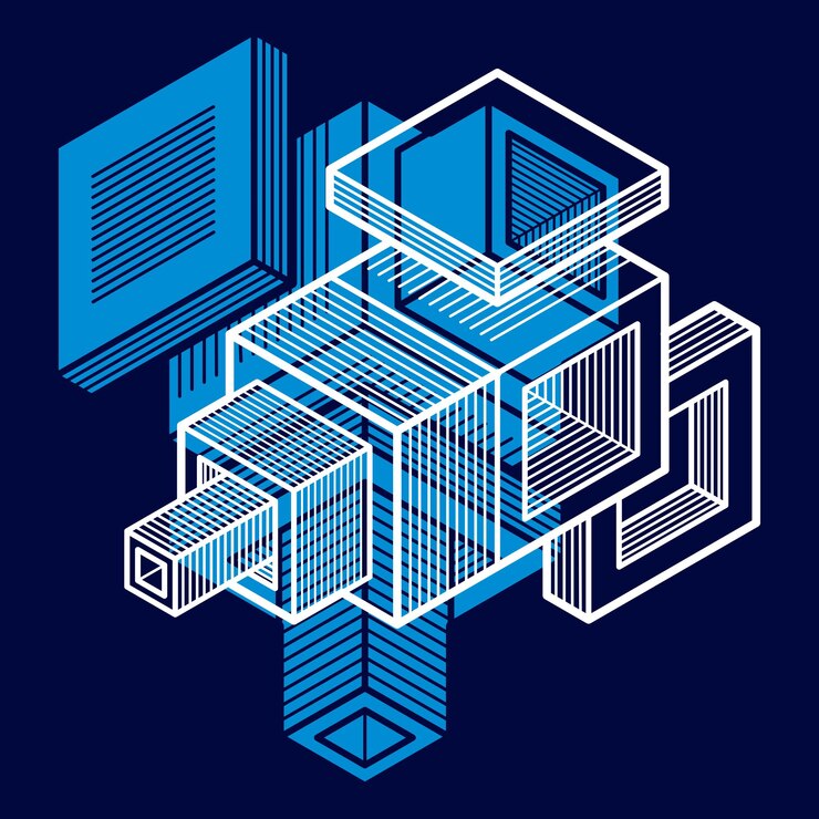 Vector diseño 3d, forma de cubo dimensional vectorial abstracto.