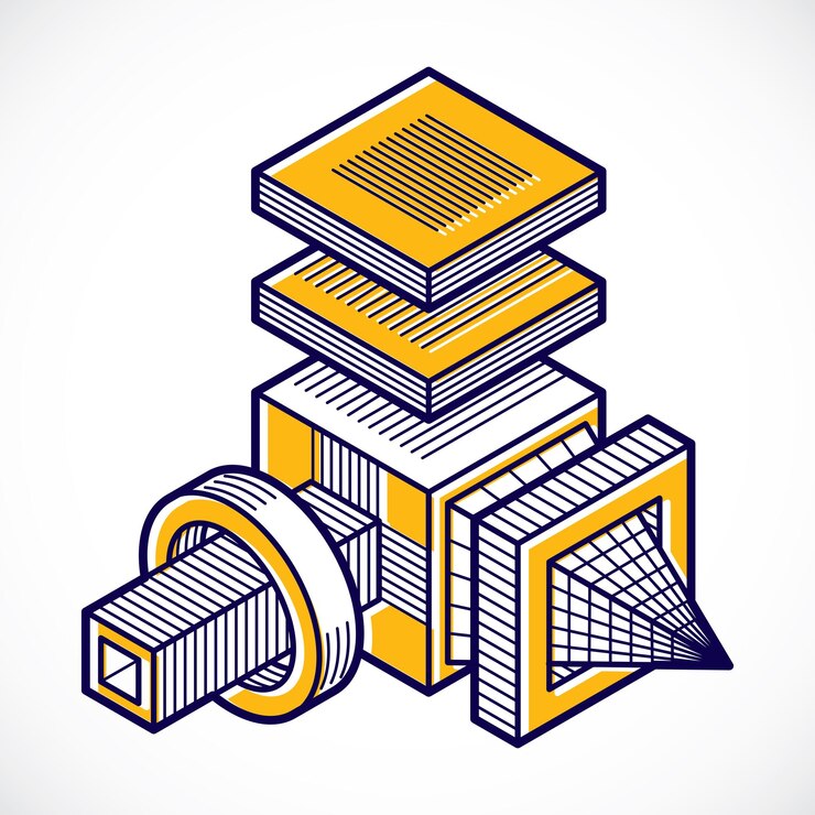 Vector diseño 3d, forma de cubo dimensional vectorial abstracto.