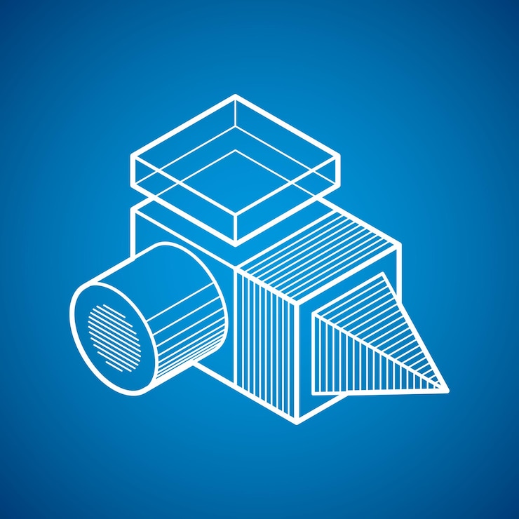 Vector diseño 3d, forma de cubo dimensional vectorial abstracto.