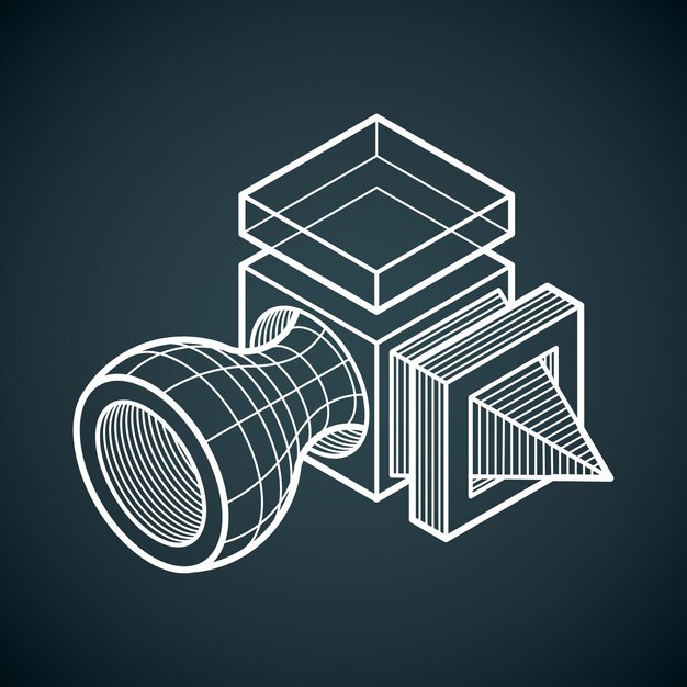 Diseño 3D, forma de cubo dimensional vectorial abstracto.