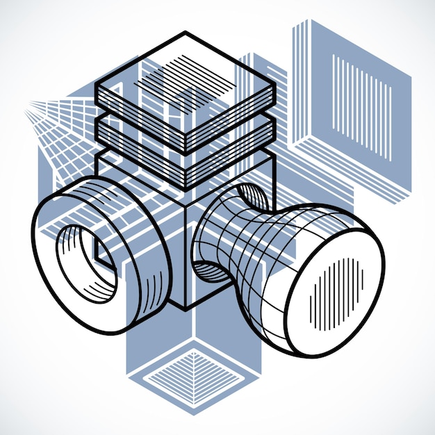 Diseño 3D, forma de cubo dimensional vectorial abstracto.