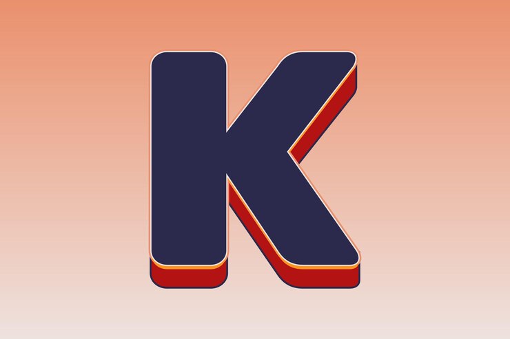 Vector diseño 3d de la letra k aislado en el vector de fondo de gradiente
