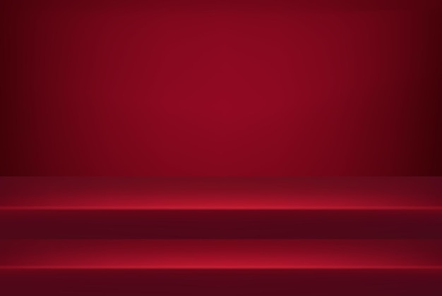Diseño 3D de podio de pedestal rojo abstracto y fondo rojo oscuro Concepto de sala de exposiciones de estudio mínimo
