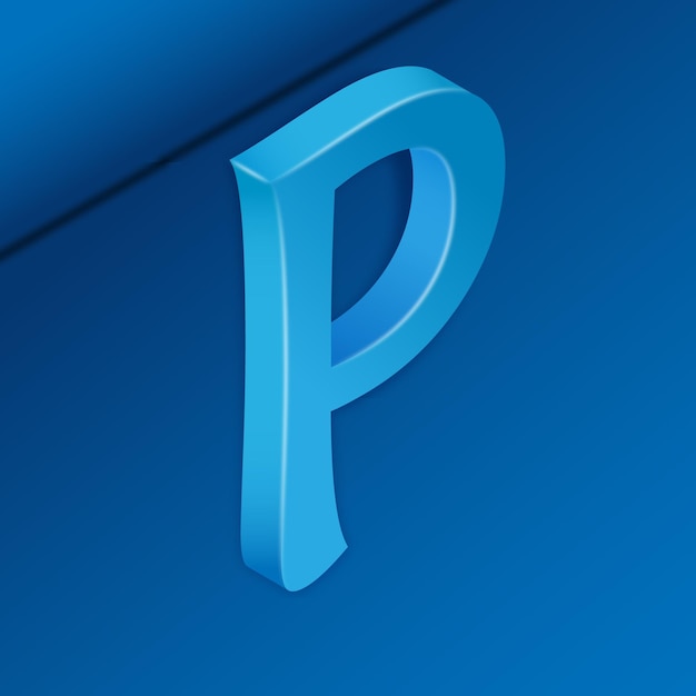 Diseño 3D realista de la letra P en azul Gradiente Tipografía en negrita Alfabeto y fuente gráfica