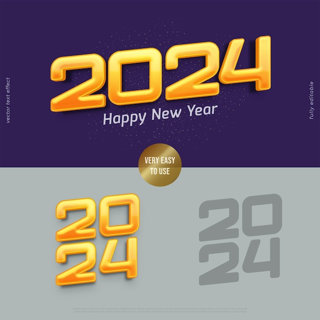 Diseño 3D vectorial de fuente amarilla 2024 con efecto de texto editable
