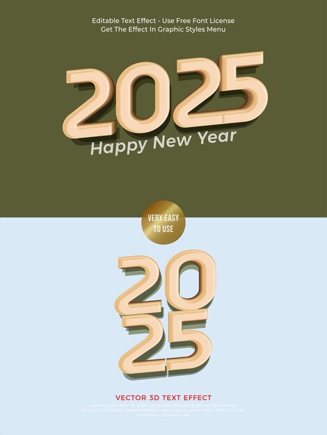 Diseño 3D vectorial del logotipo de estilo crema suave de 2025 con efecto de texto editable